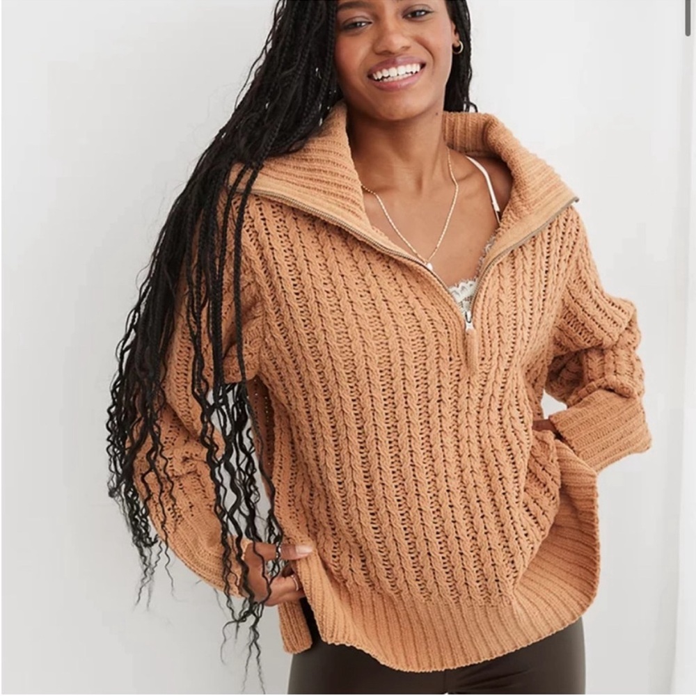 NWT Aerie Cable Knit Quarter Zip Pullover Sweater